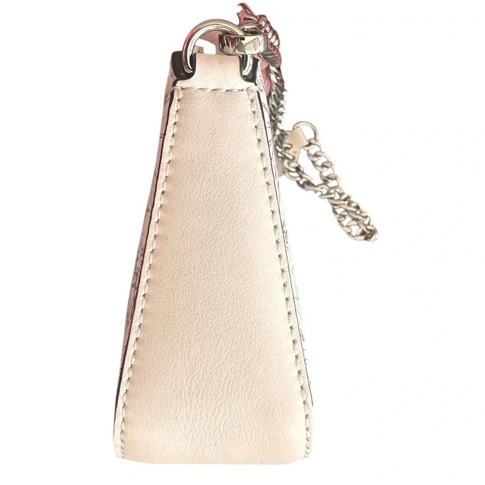 White & Silver Michael Kors Chain Pouchette in Metallic Floral Embossed Leather